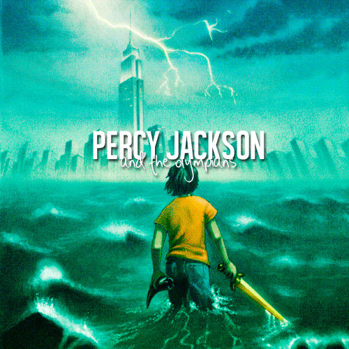 todas as capas da primeira impressão dos livros de percy jackson passando em sequência, na ordem
