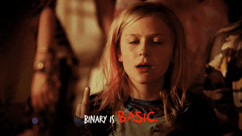 angelica, personagem de daybreak, mostrando o dedo do meio e dizendo: "binary is basic"